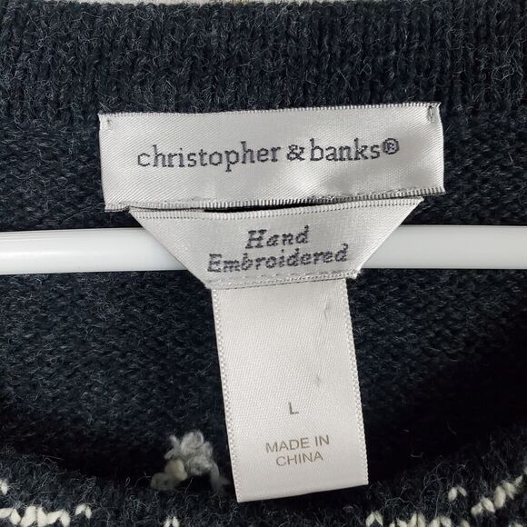 Christopher & Banks Christmas Cardigan Sweater Gray Size Large - Picture 3 of 11